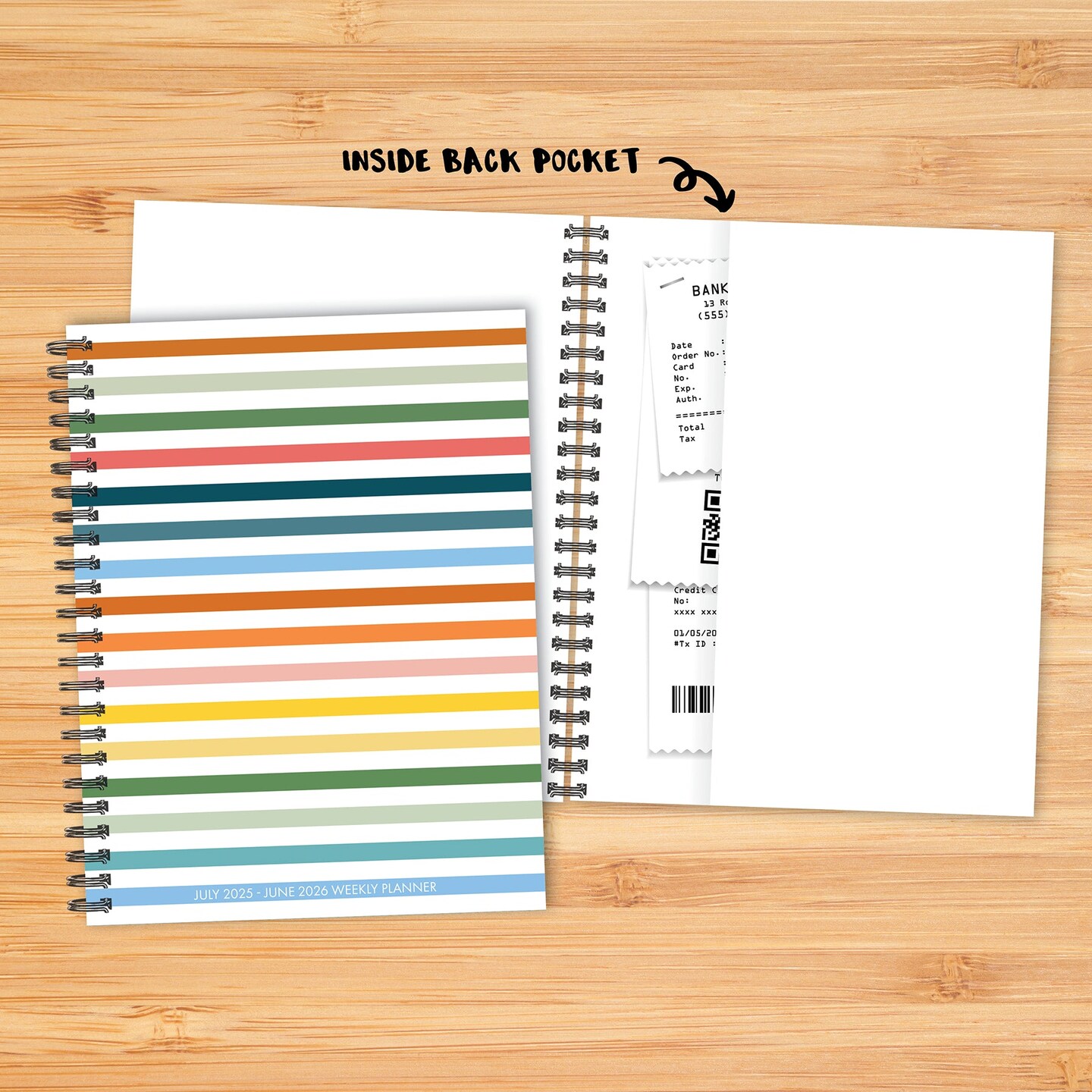 Happy Stripe Academic July 2025 - June 2026 6.5&#x22; x 8.5&#x22; Weekly Softcover Planner