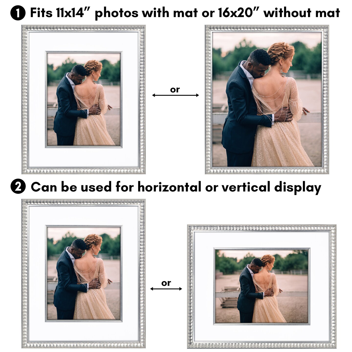 Americanflat 16x20 Picture Frame with Decorative Inner Mat Accent - Use as 11x14 photo frame with the Mat or as 16x20 frame without the Mat - Statement Frame with Polished Plexiglass