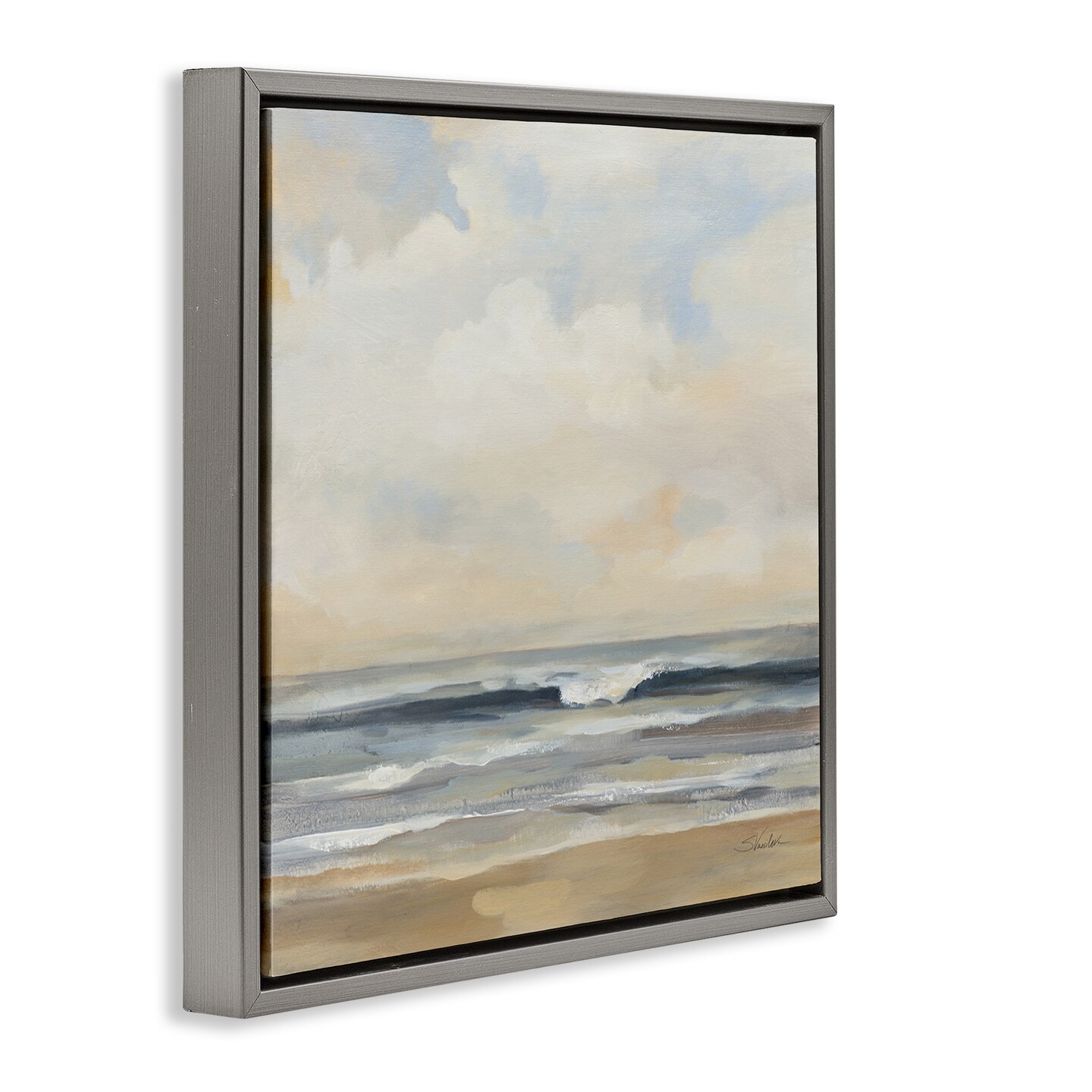 Stupell Industries Misty Haze Shoreline Framed Floater Canvas Wall Art Design by Silvia Vassileva