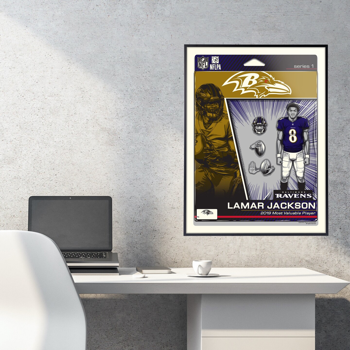 Phenom Gallery Baltimore Ravens Lamar Jackson Action Figure 18" x 24" Deluxe Framed Serigraph