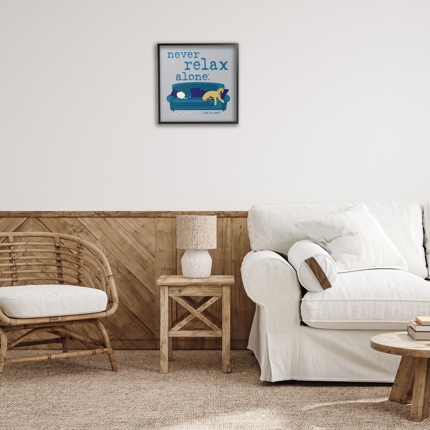 Stupell Industries Never Relax Alone Dog Framed Giclee Wall Art Design by Dog Is Good