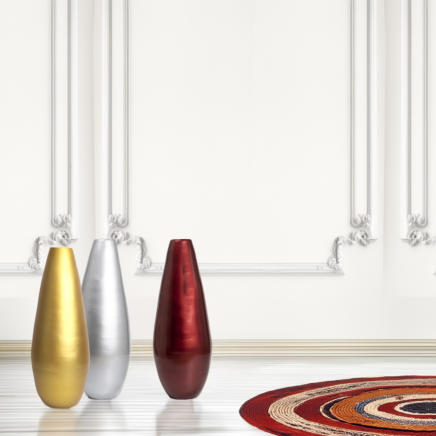 31.5" Spun Bamboo Tall Floor Vase - Sleek Metallic Finish, Elegant Home Decoration, Modern Accent Piece, Living Room Decor, Handcrafted Bamboo Art, Contemporary Interior Design, Unique Tall Vase