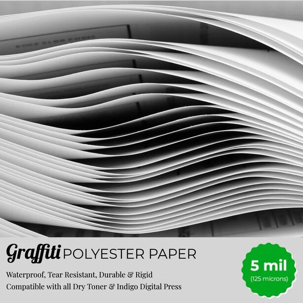 Graffiti Waterproof Papers (Scuff Free) - 5 mil 190 gr Rigid Polyester (White) 50 Sheets
