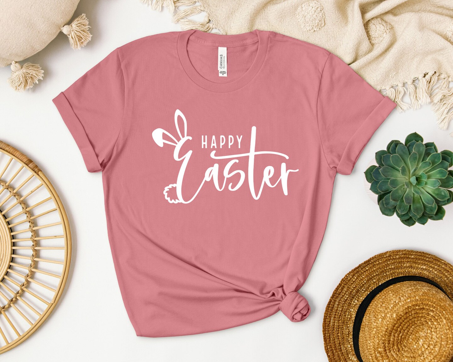 Happy Easter T-Shirt, Bunny Ears Easter Tee, Cute Spring Holiday Shirt, Minimalist Easter Graphic Tee, Womens Easter Outfit, Easter Gift Ide
