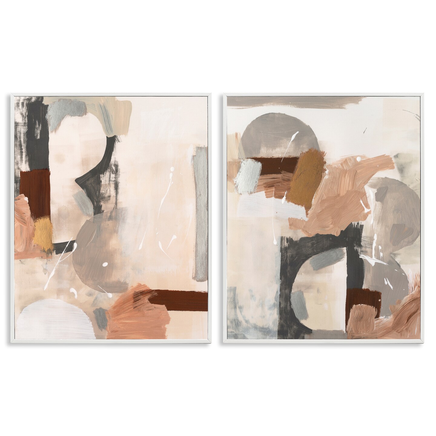 Stupell Industries Abstract Neutral Shapes Brown 2 pc Framed Giclee Wall Art Set Design by Victoria Barnes