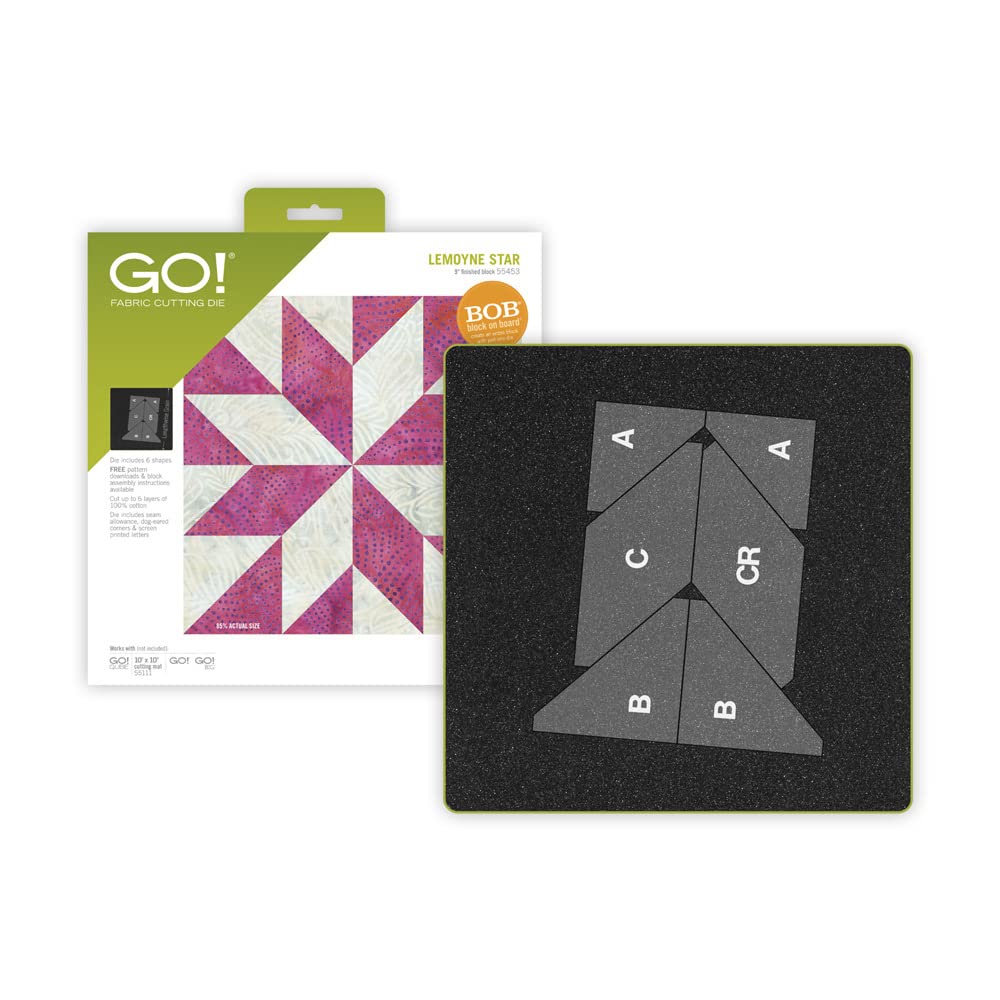 AccuQuilt GO! LeMoyne Star 9" Finished Die – Quilting Fabric Cutting Die for Star Quilt Blocks, Block on Board (BOB)
