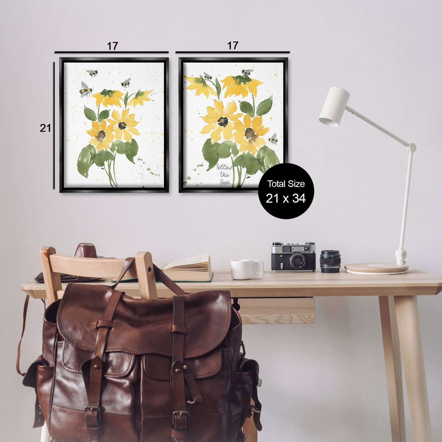 Stupell Industries Follow the Sun Flowers 2 pc Framed Floater Canvas Wall Art Set Design by Lucille Price