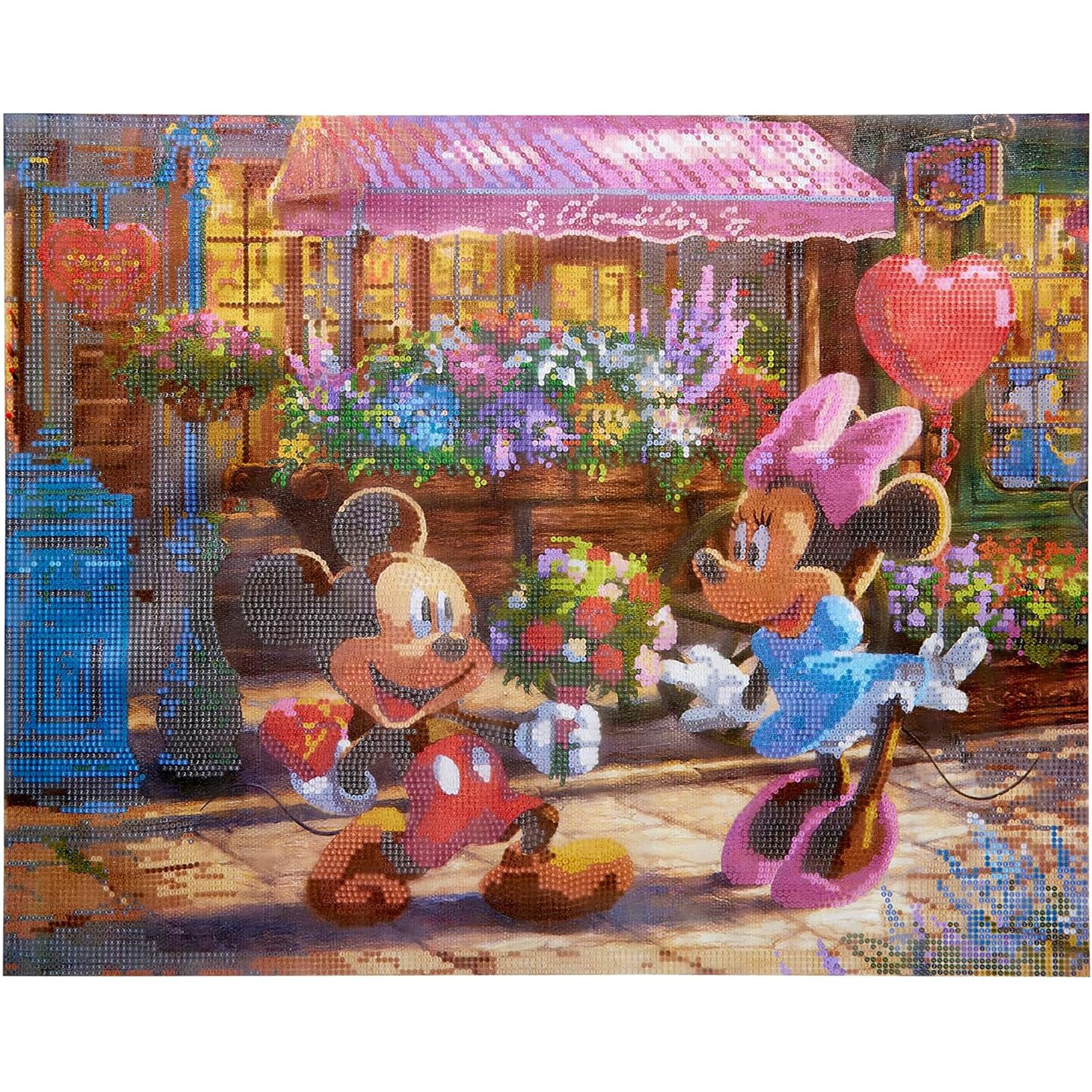RoseArt: Disney Dreams: Diamond Art Jewel By Number - Mickey &#x26; Minnie Sweetheart Cafe - DIY 20 x 16&#x22; Gem Craft Kit, Thomas Kinkade, Display Hanger