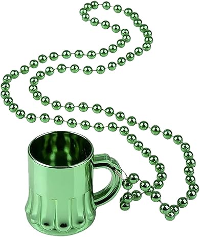 4E&#x27;s Novelty St Patricks Day Beads Necklace Bulk (72 Pack) Green Shamrock Beads Shot Glass Assortment - St Patricks Day Gifts for Kids, 33&#x22; 8mm Irish Kids Party Favor Supplies Costume Accessories