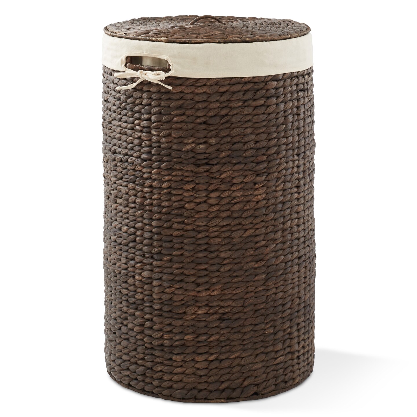 Casafield Round Laundry Hamper with Lid and Removable Liner Bag, Woven Water Hyacinth Wicker Laundry Basket for Clothes and Towels