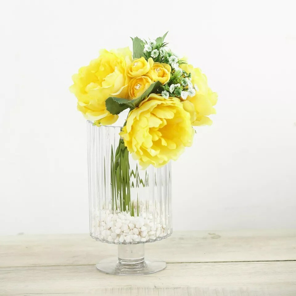 Clear 9" Glass Vases Ribbed Design Wedding Party Centerpieces Supplies