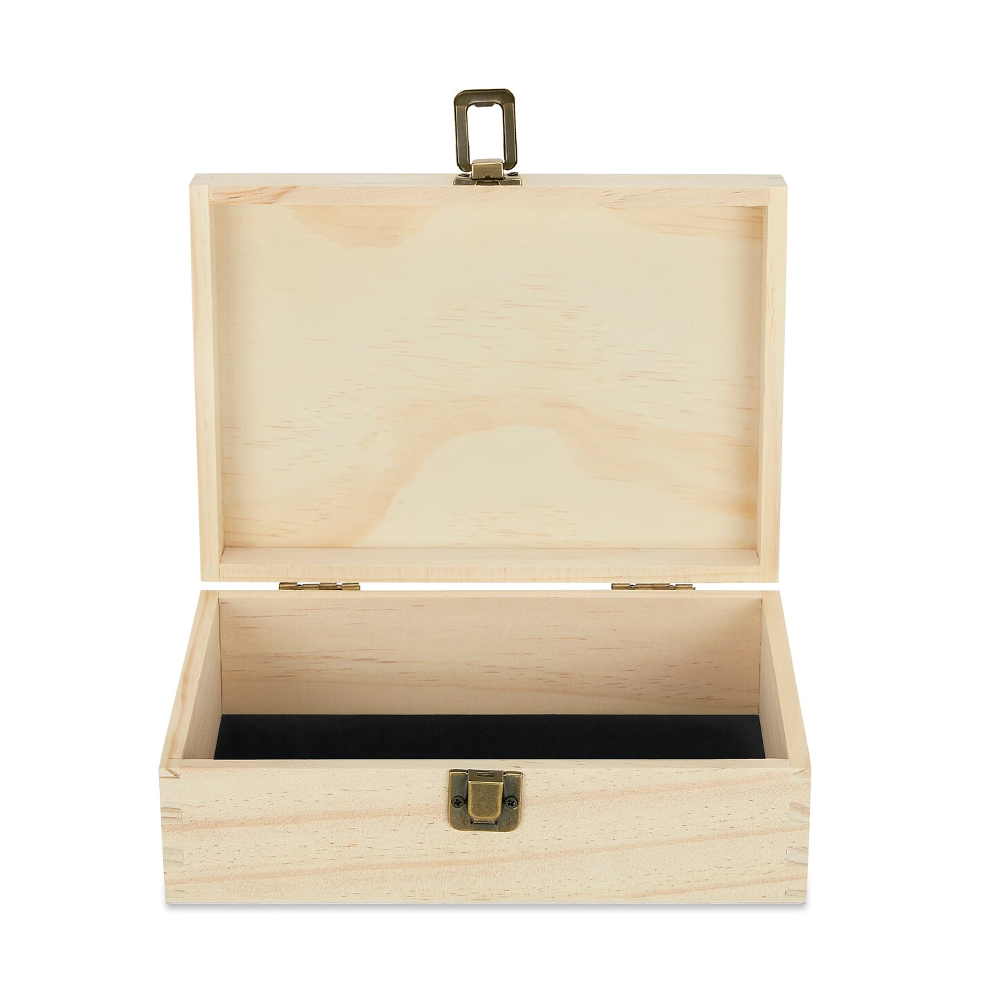 Makerflo Medium Pine Wood Memory Box with Black Felt Inside and Hinged with Clasp of Front, Keepsake Wooden Box Ideal for Craft and Personalization (Laser Engraving, Epoxy, UV DTF, and Vinyl)