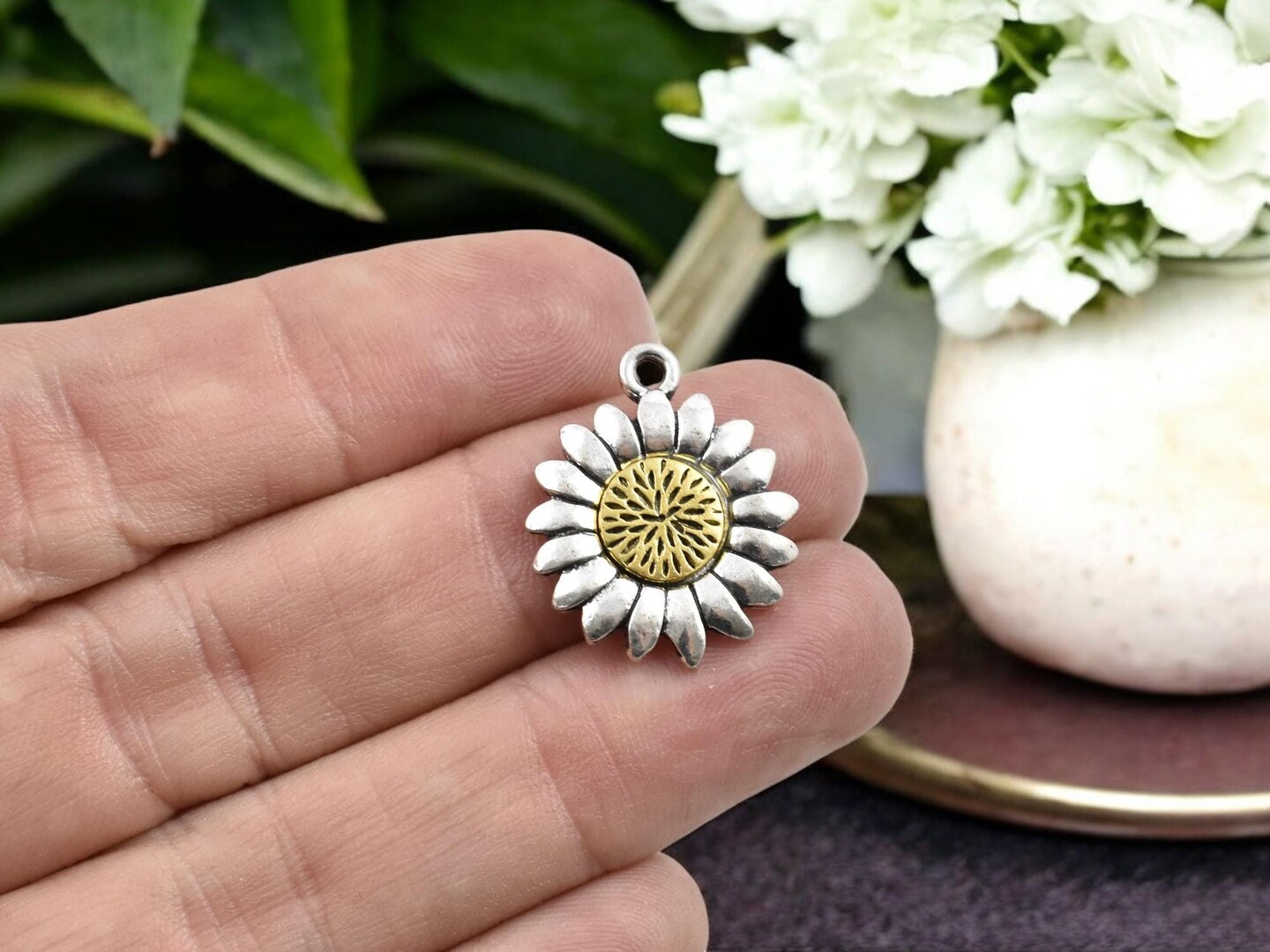 *10* 23x19mm 2 Tone Antique Silver/Gold Sunflower Charms