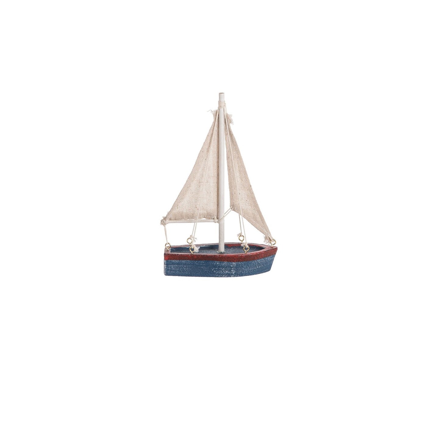 Blue Sailboat With Red Trim Wood Composite Home Decor Ocean Nautical Coastal Marine Navy 4.13 x 1.38 x 6.5