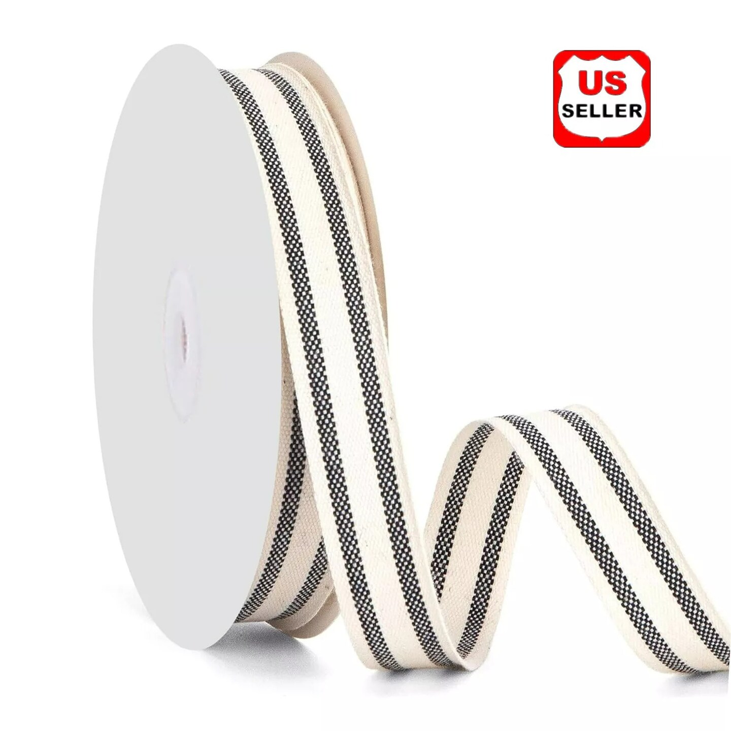 3/8&#x22; Natural Cotton Stripes Ribbon Striped Grosgrain Ribbon Striped Cotton Ivory