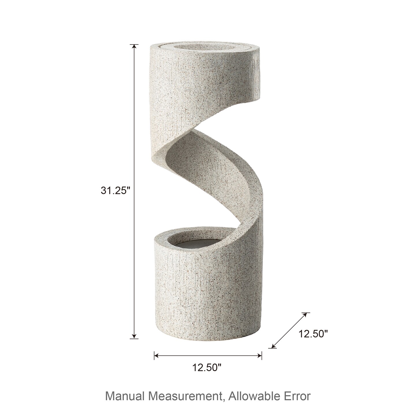 31.25"H Spiral Shaped Outdoor Fountain with LED Light, Polyresin, Includes Pump, Multiple Colors