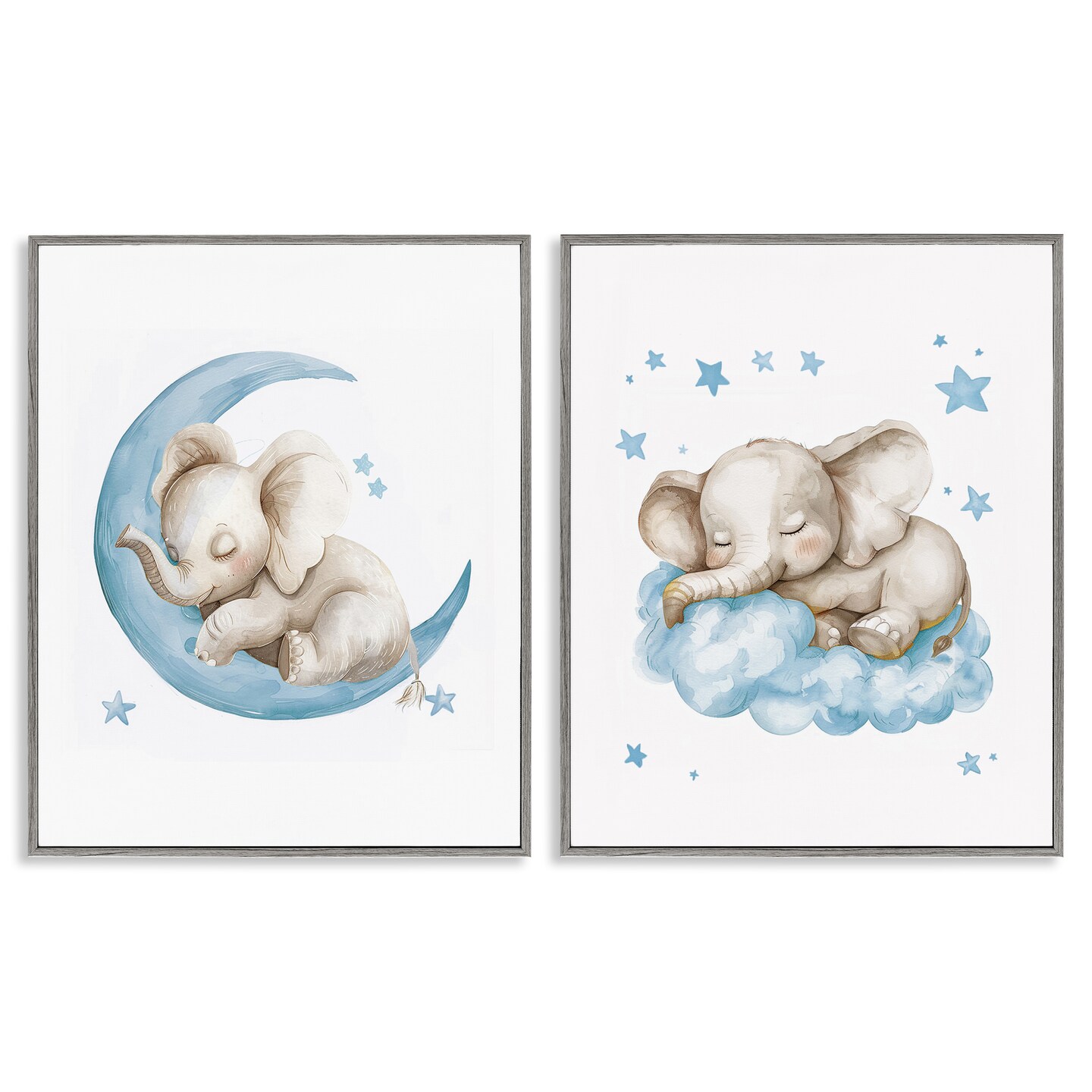 Stupell Industries Blue Sleepy Elephant 2 pc Framed Giclee Wall Art Set Design by LSR Design Studio