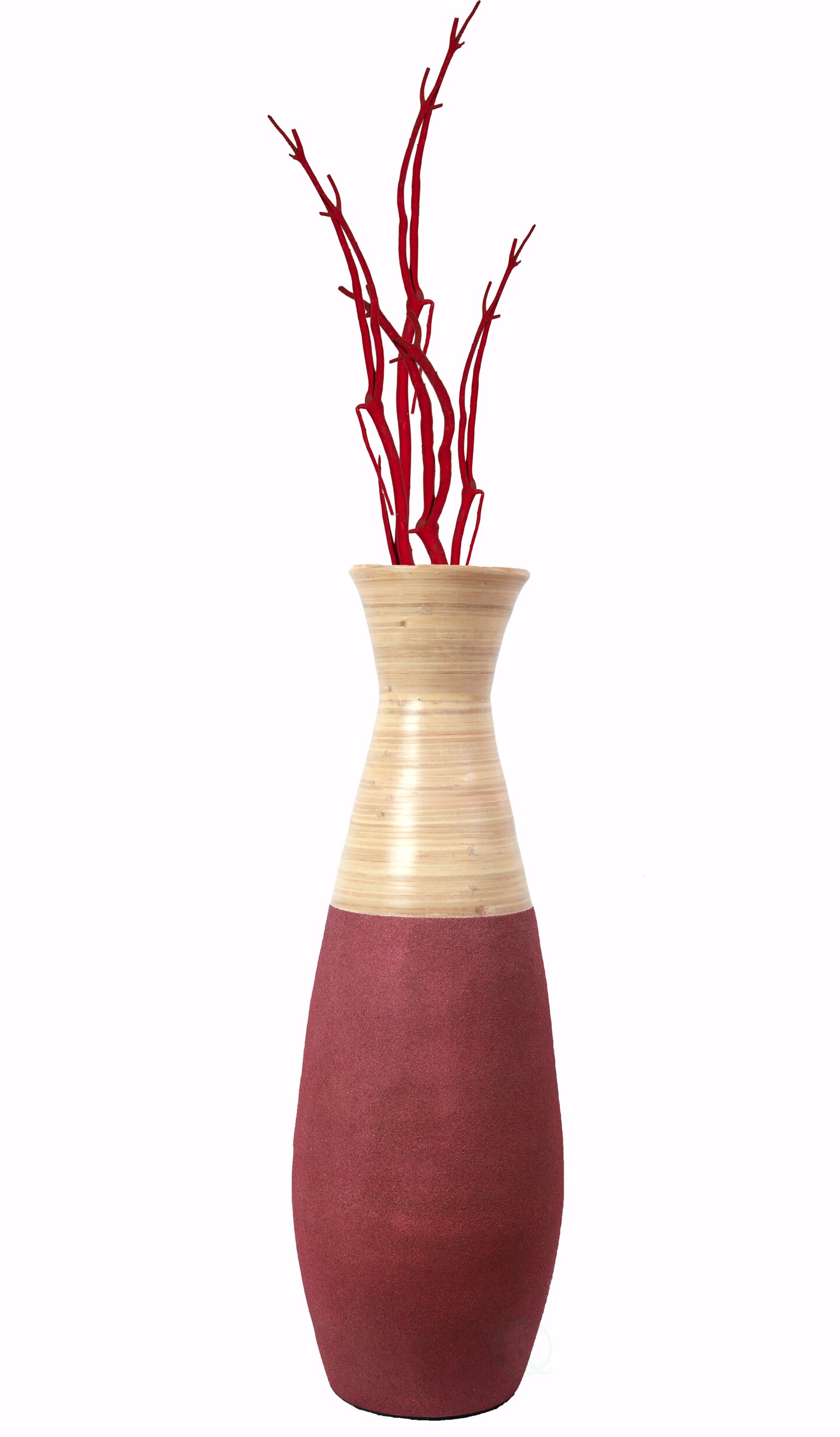 Set of 2 31.5" Tall Handcrafted Bamboo Floor Vase, Burgundy and Natural Finish, Decorative Accent, Large Floor Vase, Sustainable Bamboo, Living Room, Dining Room, Entryway Decor, Unique Home Accent