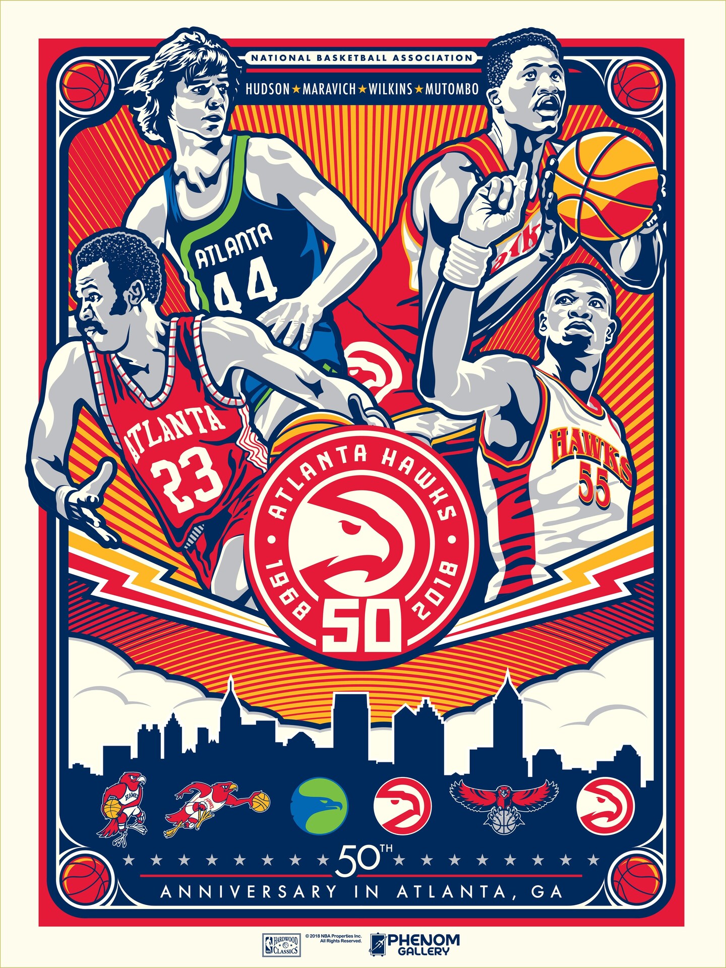 Phenom Gallery Pistol Pete Maravich Atlanta Hawks 50th Anniversary 18&#x22; x 24&#x22; Serigraph Print