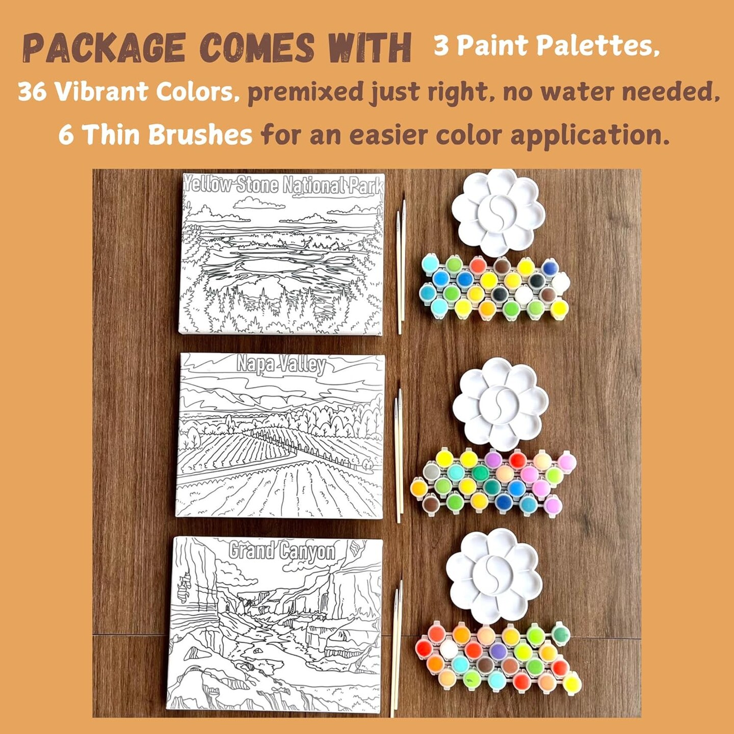 National Parks Pre-Drawn Canvas Painting Kit &#x2013; Scenic Nature Designs for DIY Art Projects, Crafts for Adults, Painting Kits for Adults, 8 x 10, Set of 3