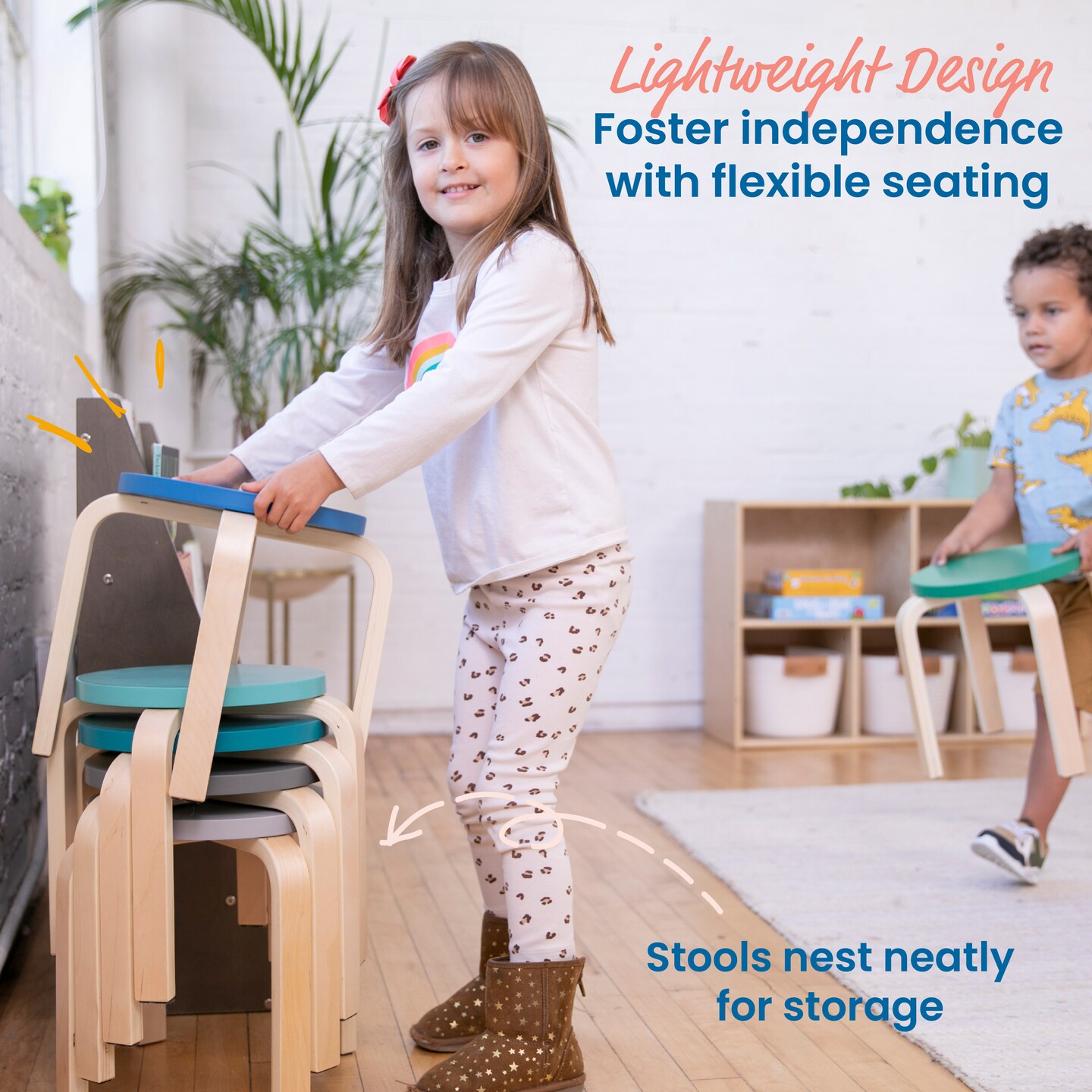Bentwood Stackable Stools, Classroom Furniture, 6-Piece