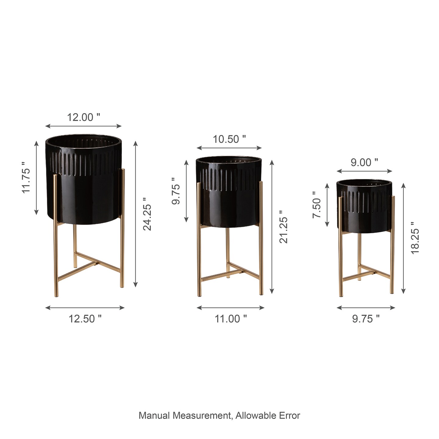 Set of 3 Washed Metal Planter Stand