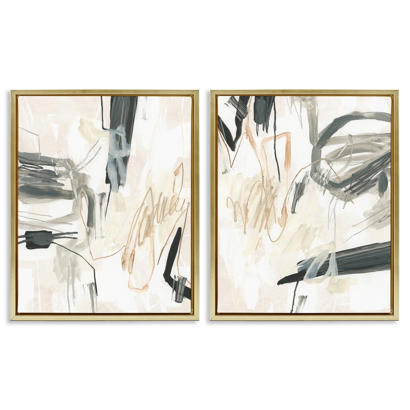 Stupell Industries Abstract Squiggly Beige Lines 2 pc Framed Floater Canvas Wall Art Set Design by June Erica Vess