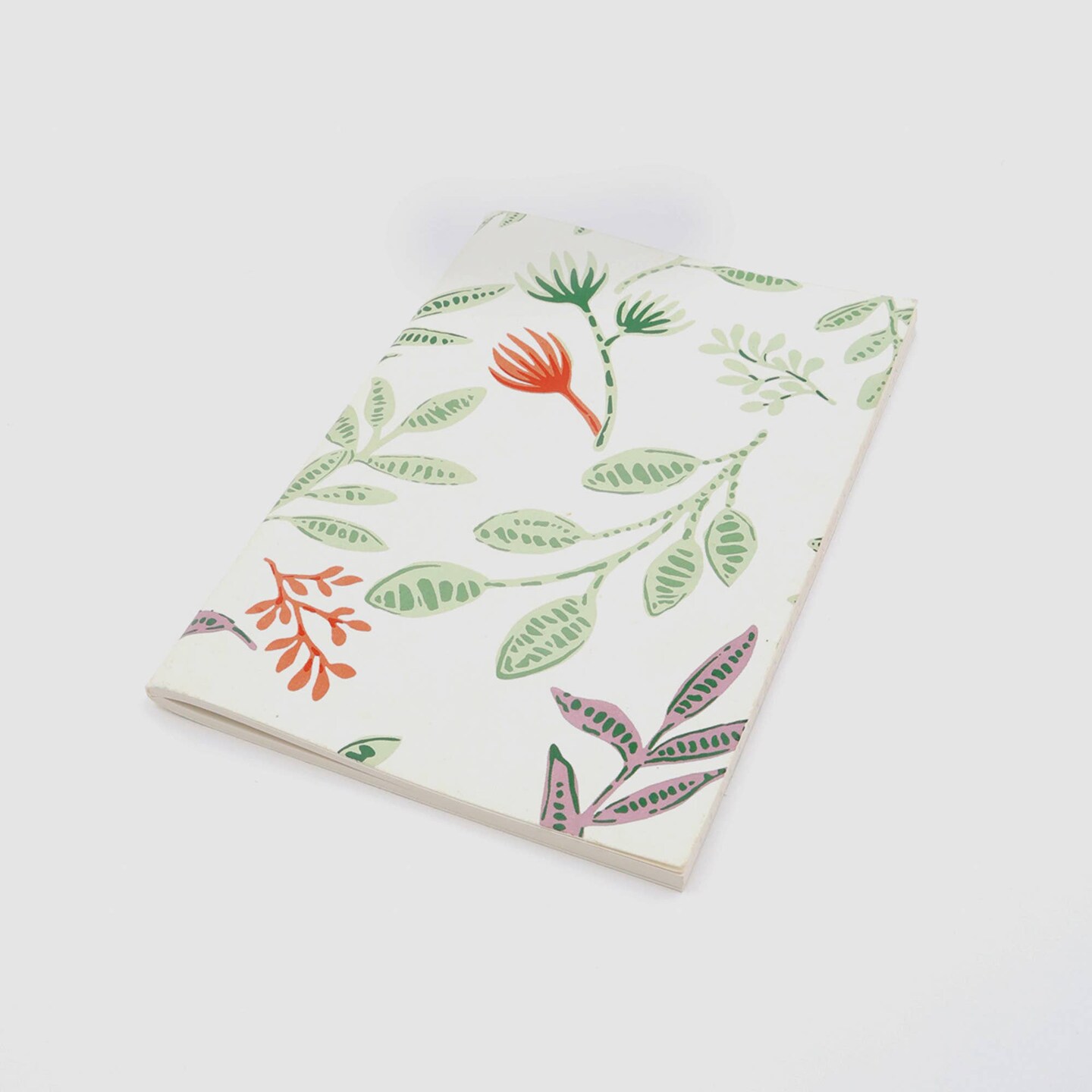Soft Cover Off white/Green Flowers Handmade Paper Notebook - Pack of 5, 10 X 7 Inch