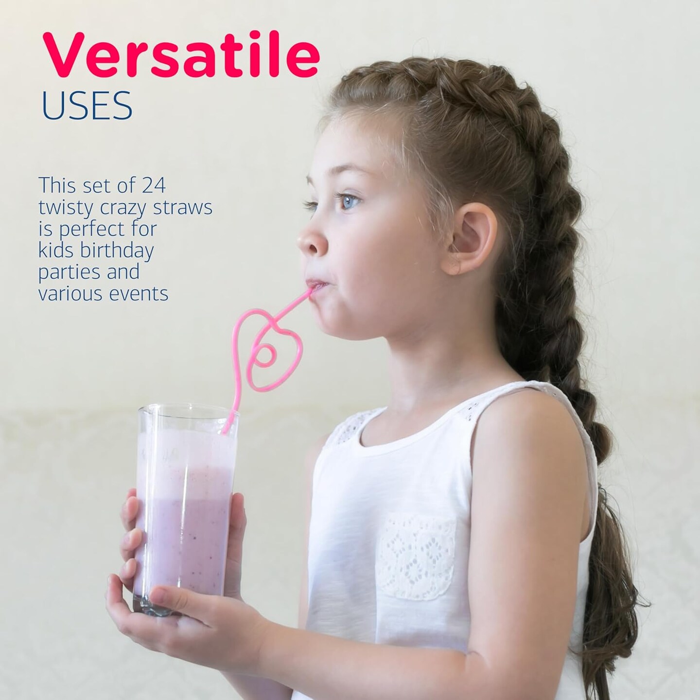 4E's Novelty 24 Pcs Reusable Twisty Straws for Kids & Adults - 10" BPA Free Holiday Crazy Straws for Birthday Party Favors & Valentines Day Gifts