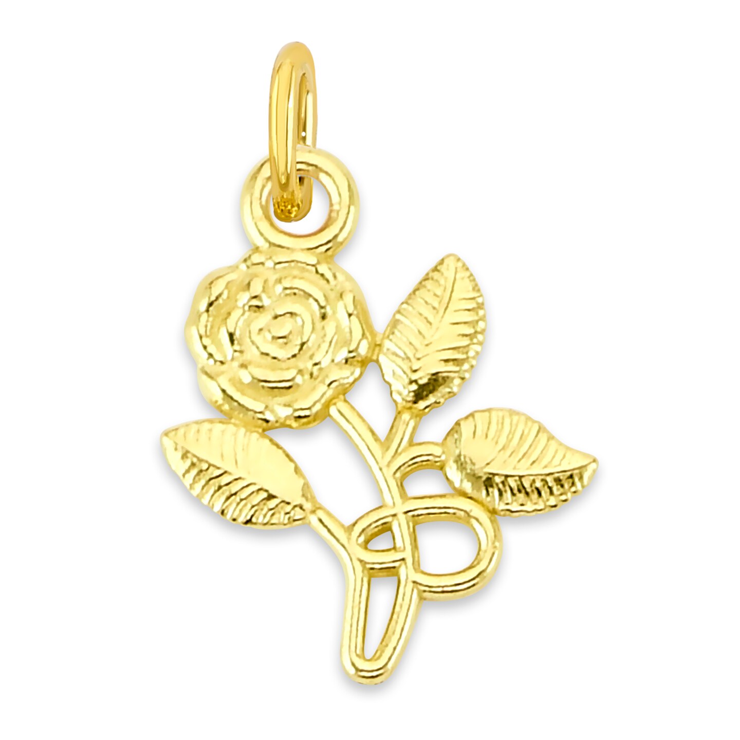 Solid 10k or 14k Gold Rose Charm with Jump Ring for Bracelet or