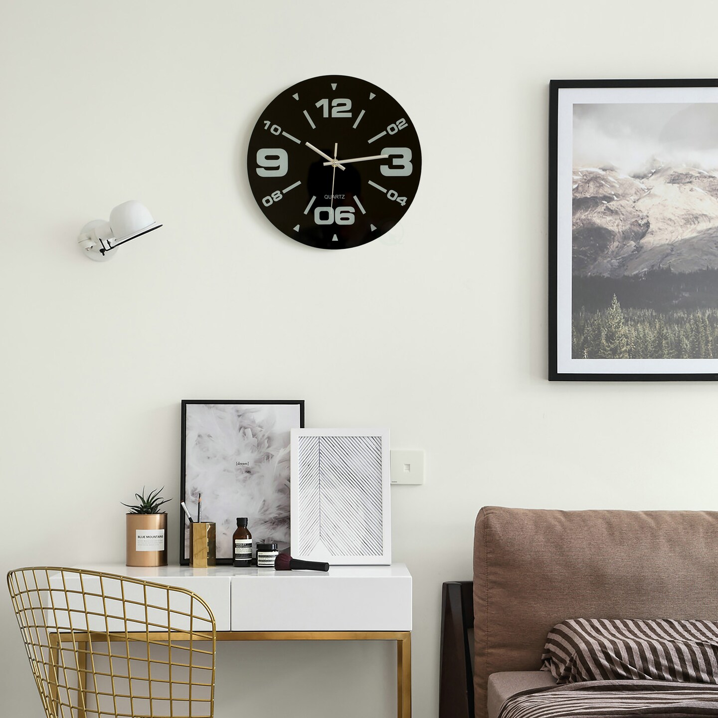 Clockswise Pack of 2 12 inch Black Decorative Unique Modern Round Glass Analog Wall Clock, Perfect for Office, Classroom, Living Room, Dining Room, Bed Room, Entryway and Kitchen Wall Decor.
