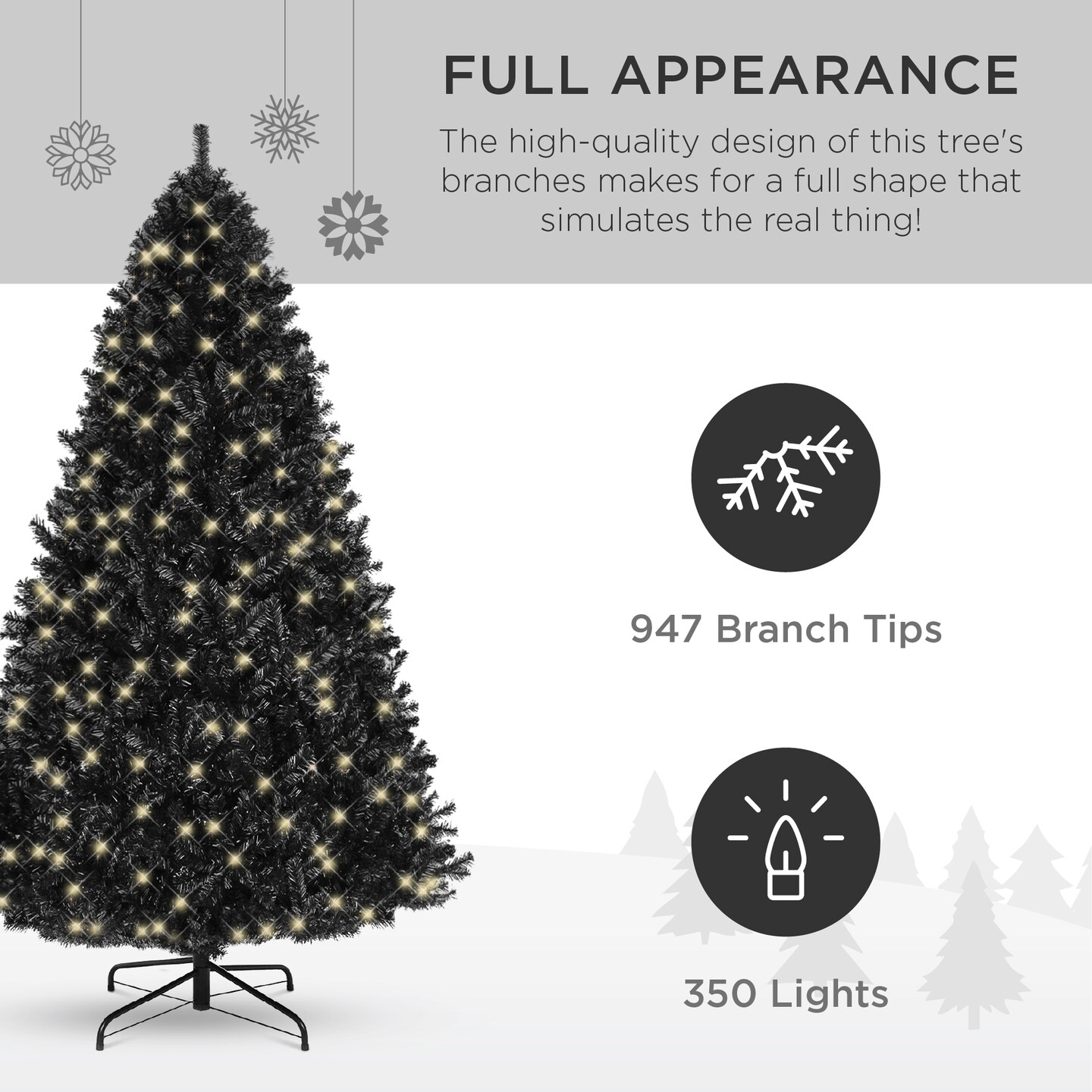 Best Choice Products Pre-Lit Black Christmas Tree, Artificial Holiday Decoration w/ Branch Tips, Incandescent Lights