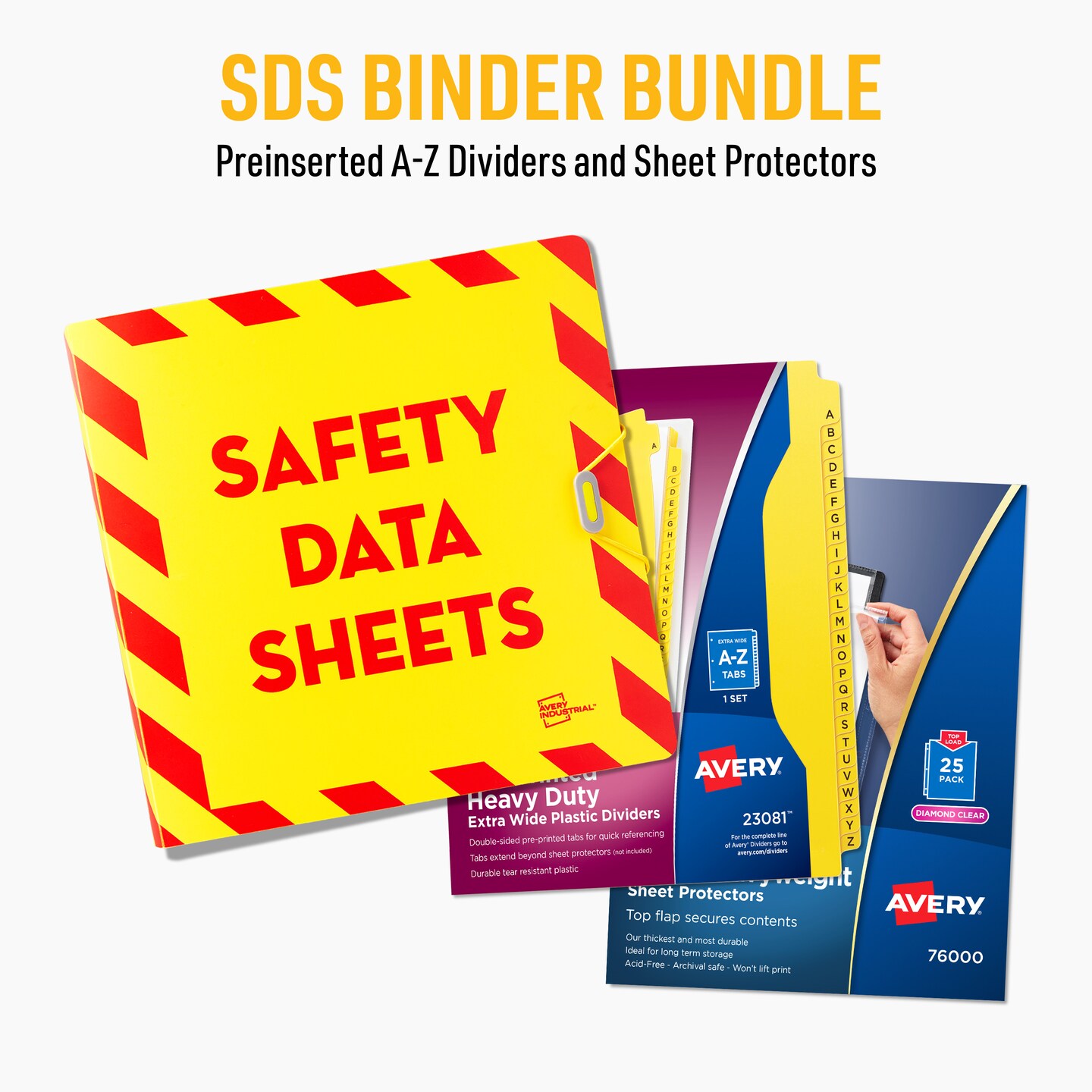 Avery UltraDuty SDS Binder Bundle, 3&#x22; Durable Poly Binder with Chain, Plastic A-Z Dividers, Sheet Protectors (77714)