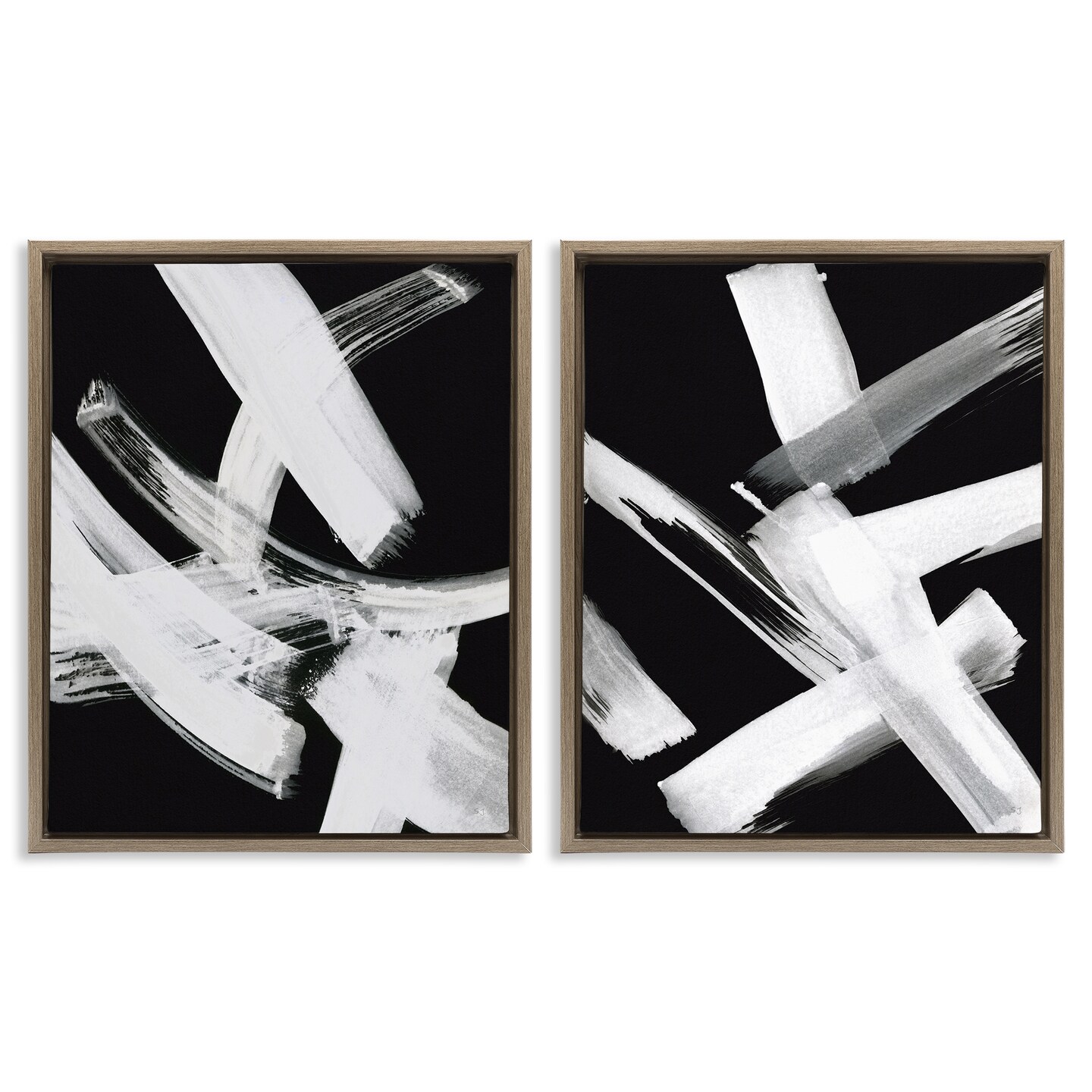 Stupell Industries Abstract Lines White on Black 2 pc Framed Floater Canvas Wall Art Set Design by Susan Jill