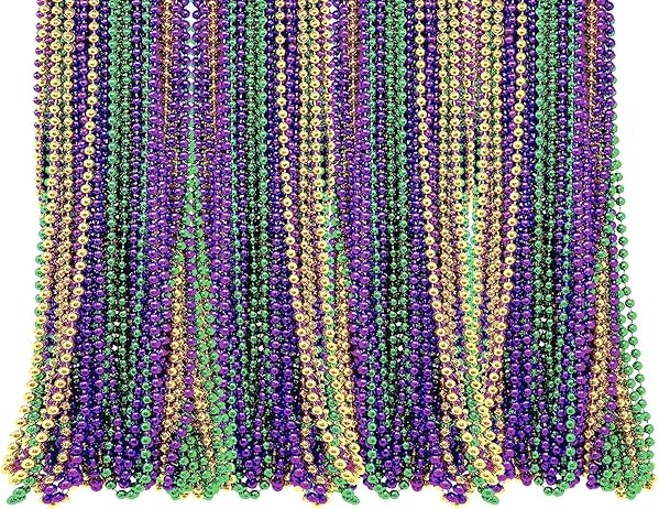 72 Bulk Mardi Gras Beads Necklaces - Purple, Green, Gold, 33 Inches Long, 7mm Thick, Party Favors, Costume Accessories by 4E&#x27;s Novelty