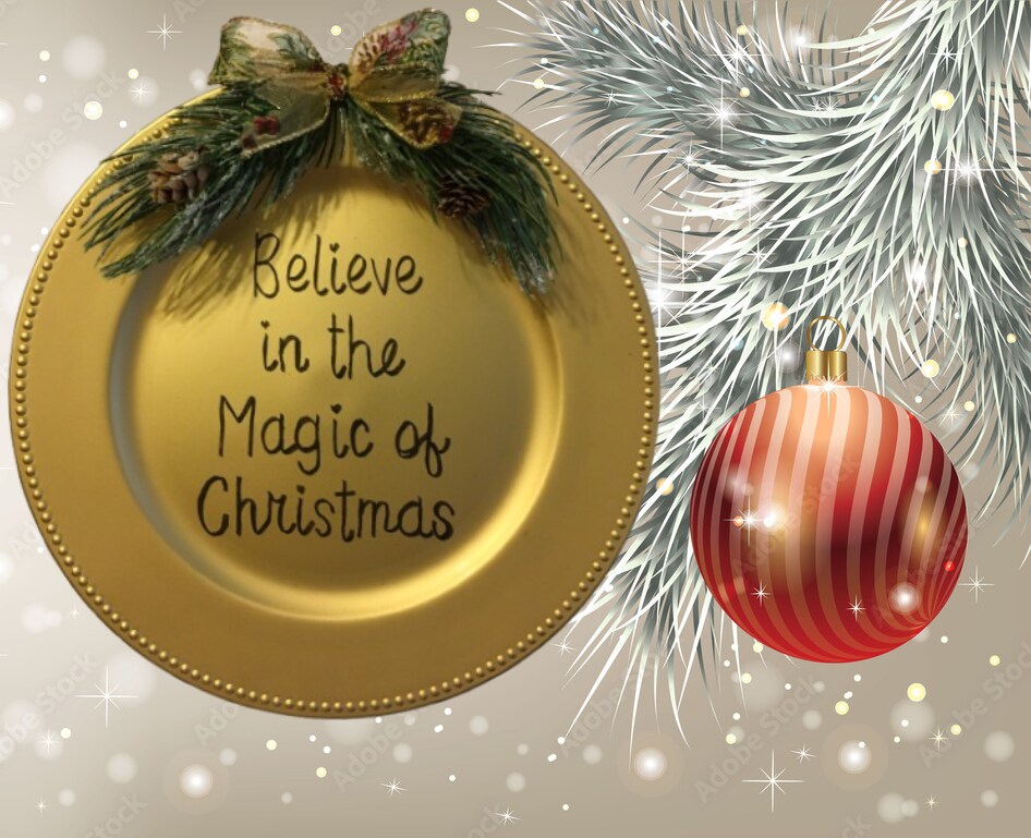 Dollar Tree Plastic Gold CHARGER PLATE Christmas Holiday Wall Art BELIEVE IN THE MAGIC OF CHRISTMAS Handmade Gift product 6