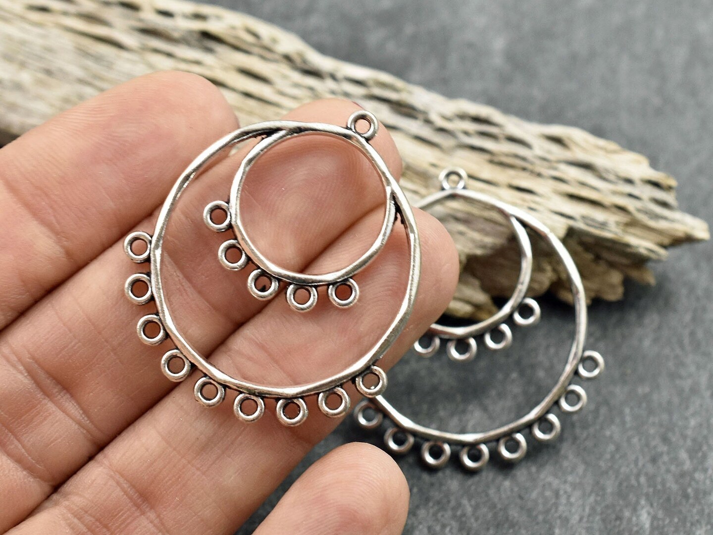 *10* 37x35mm Antique Silver Chandelier Earring Charms