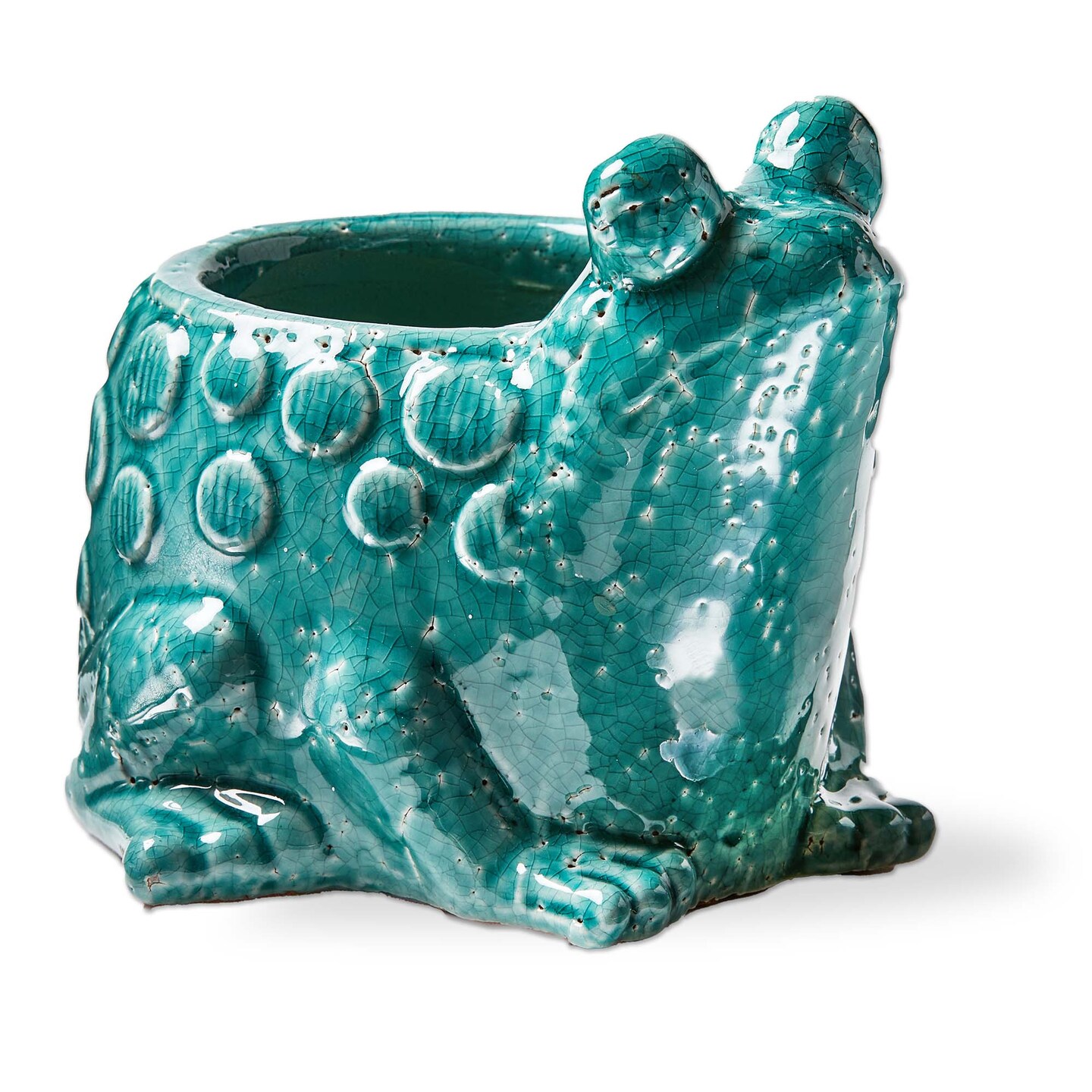Teal Blue Frog Planter - 6.25" H x 7.5" L x 7" W Terracotta Garden Pot for Spring & Summer Decor