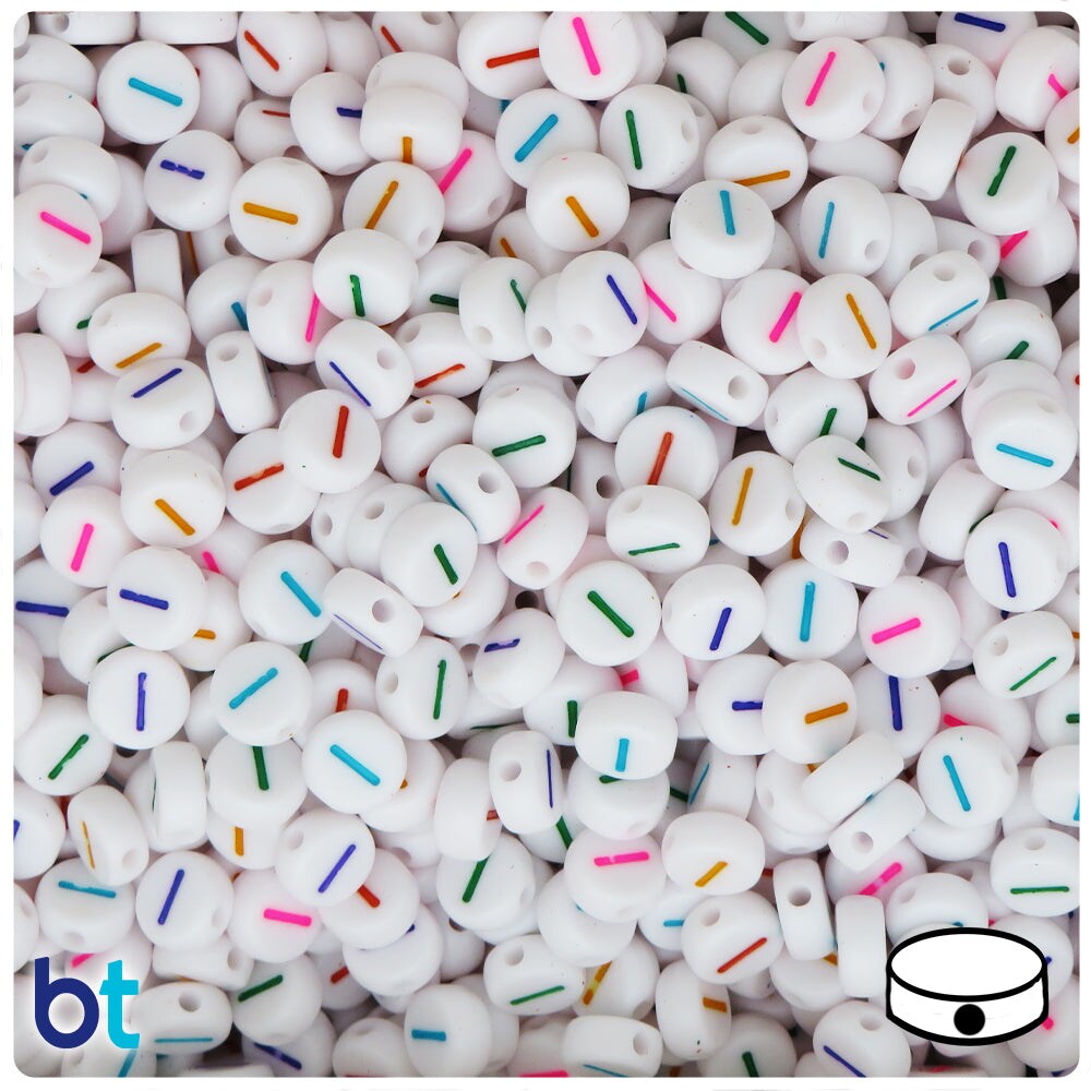 BeadTin White Opaque 7mm Coin Plastic Alpha Beads - Colored Letter I (100pcs)