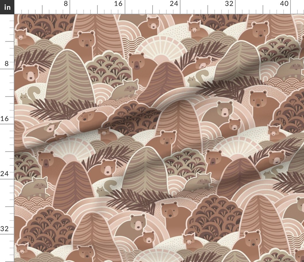 Various Fabrics by the Yard or Fat Quarter Bears Autumn Nature Earth Tone Animals Woodland Raccoon Squirrel Trees Abstract Geometric Soft Brown Kids Room Custom Printed Fabric by Spoonflower
