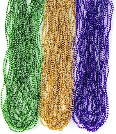 72 Bulk Mardi Gras Beads Necklaces - Purple, Green, Gold, 33 Inches Long, 7mm Thick, Party Favors, Costume Accessories by 4E&#x27;s Novelty