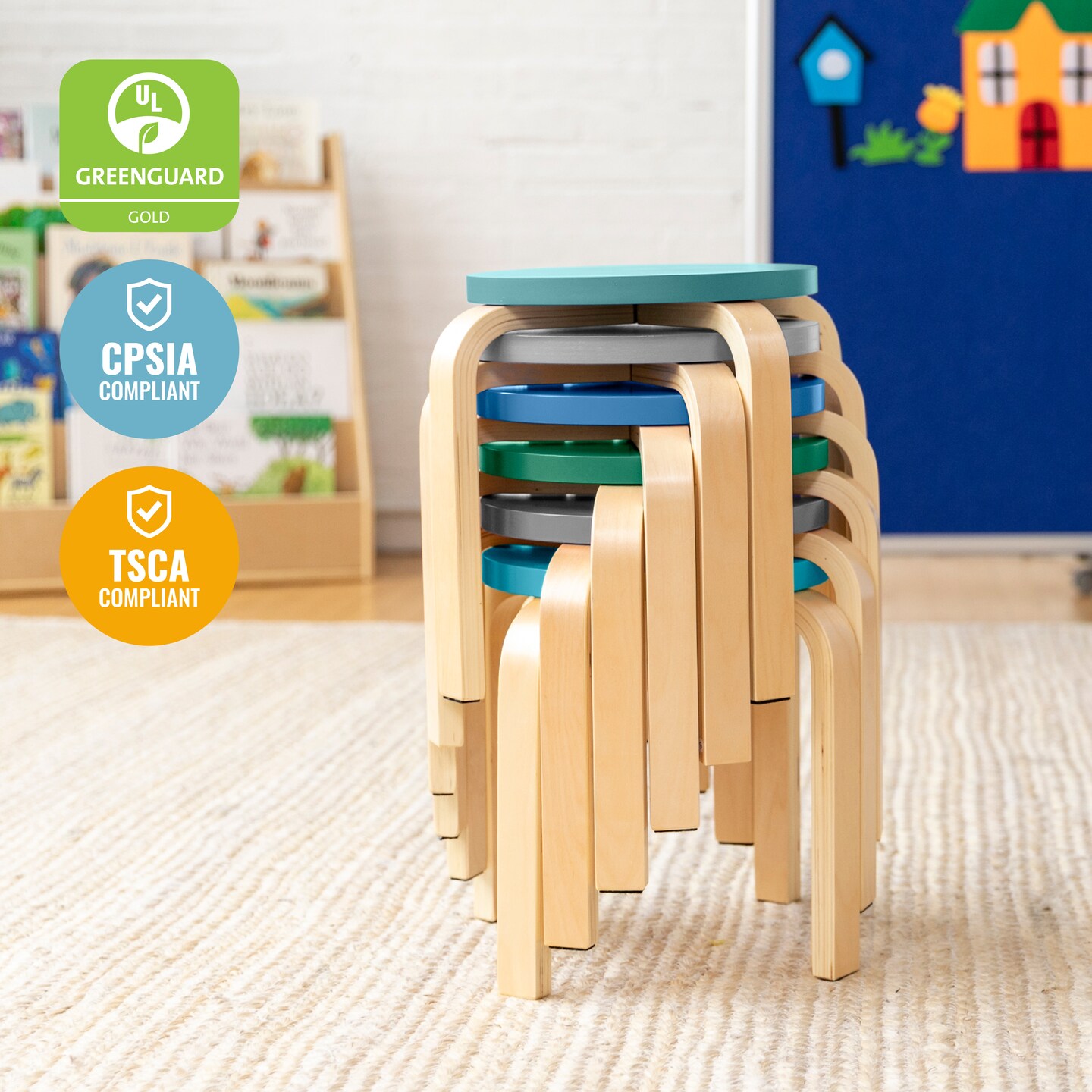 Bentwood Stackable Stools, Classroom Furniture, 6-Piece