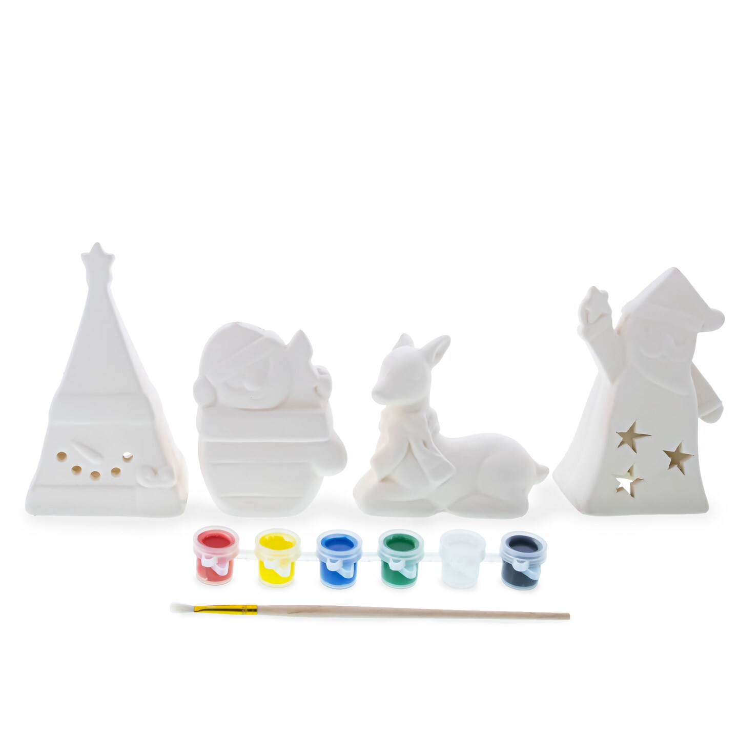Christmas DIY Craft Kit: 4 White Blank Unfinished Figurines for Painting Your Own Decorations