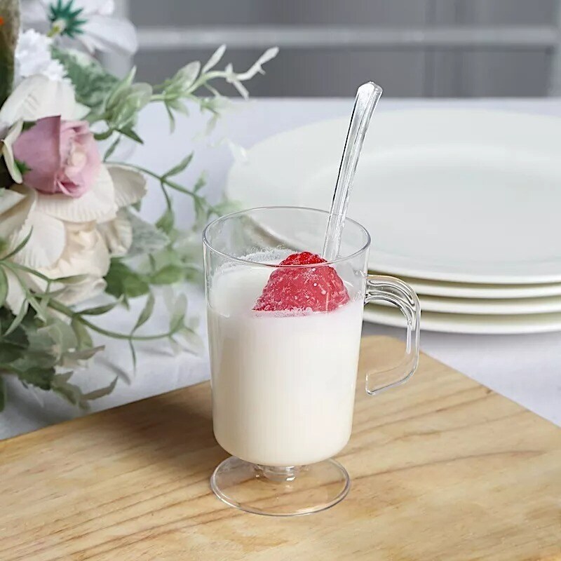 24 Clear 2 oz Disposable Plastic Dessert CUPS Handles SPOONS Party Decorations