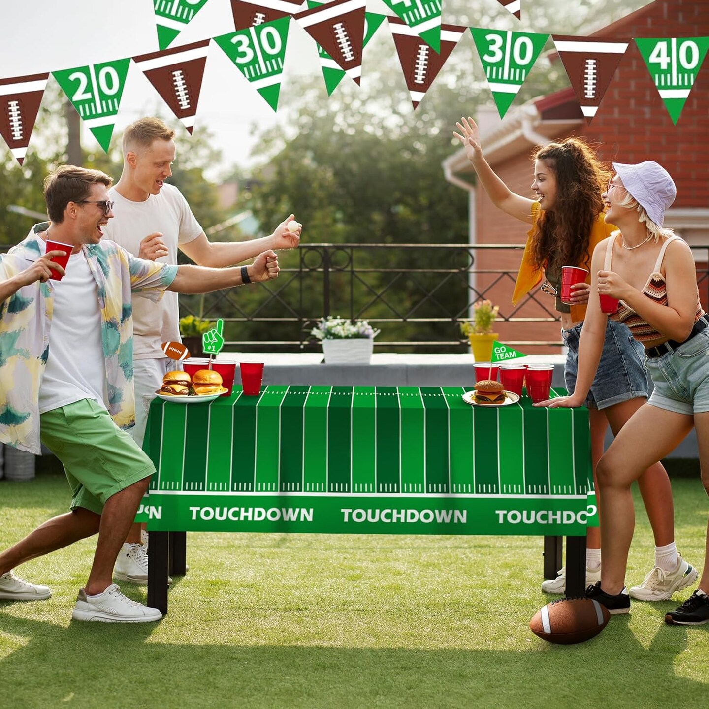 4E&#x27;s Novelty Football Party Tablecloth, 2 Pack Disposable Plastic Table Covers, 54 x 108 Inch, Perfect for Football Party Decorations, Game Party Decors