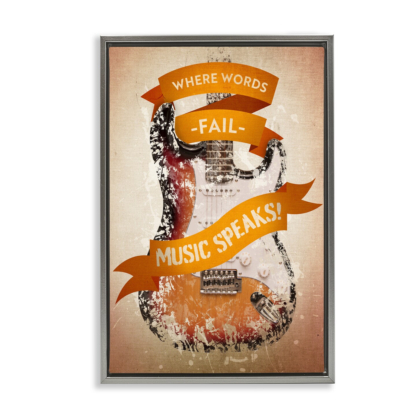 Stupell Industries Inspirational Music Speaks Framed Floater Canvas Wall Art Design by Reinders