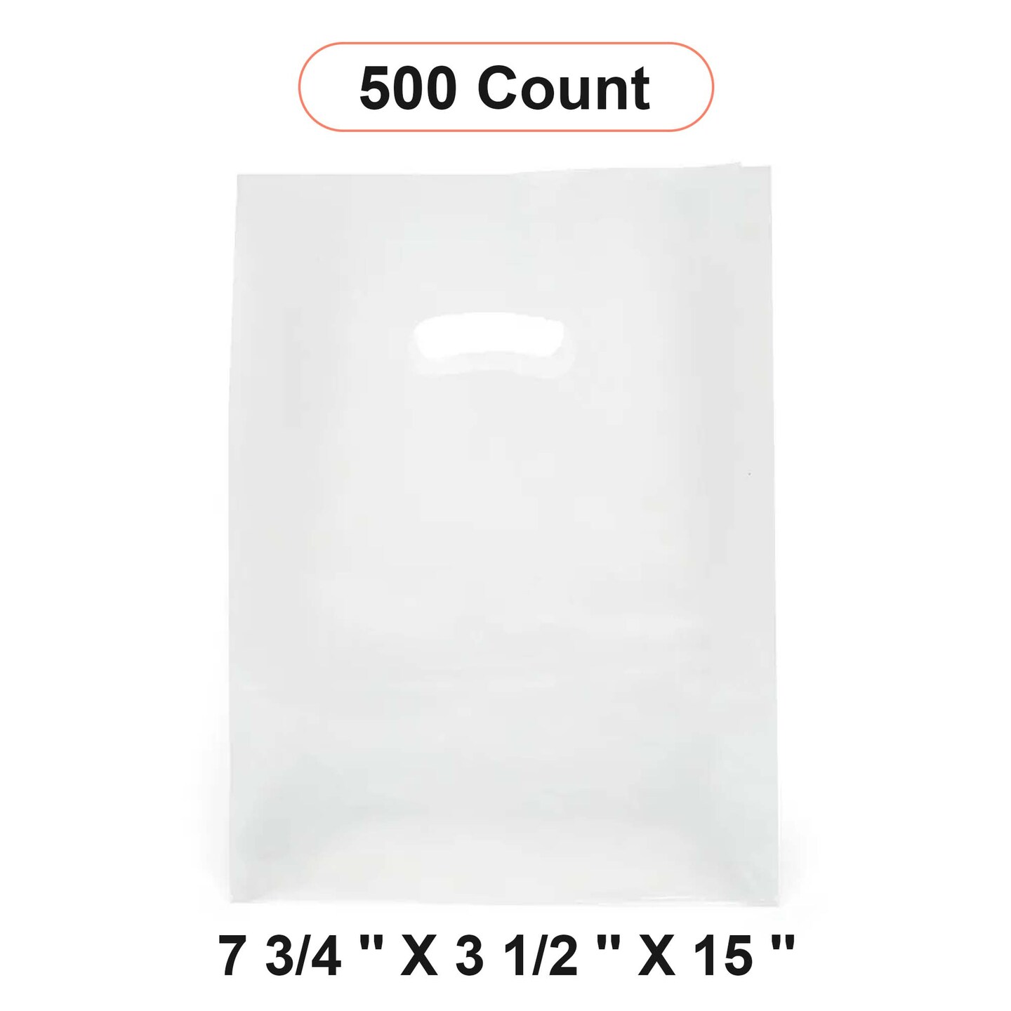 Frosted Plastic Bags with Die Cut Handles 7 3/4&#x27;&#x27; x 3 1/2&#x27;&#x27; x 15&#x27;&#x27;