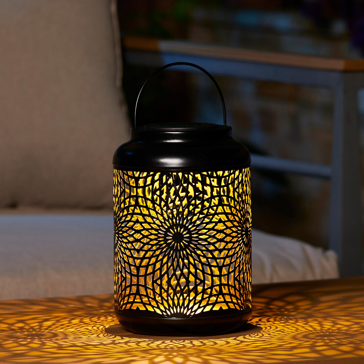 Set of 2/4 8.75"H Metal Cutout Scrollwork Solar Powered LED Outdoor Lantern with handle