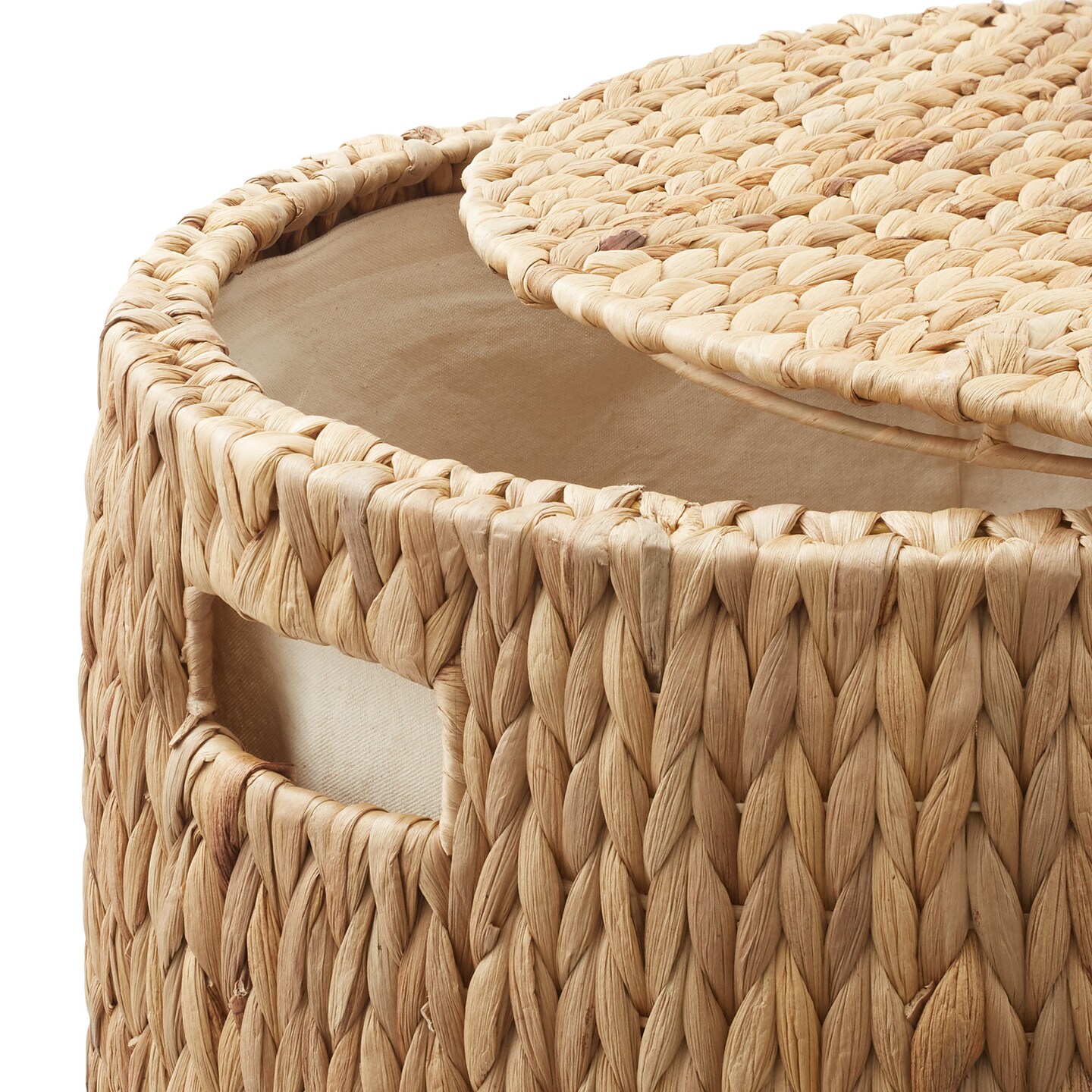 Casafield Round Rolling Storage Basket with Lid, Handwoven Water Hyacinth Rolling Hamper Storage Bin on Wheels for Living Room, Bedroom, Bathroom, Laundry