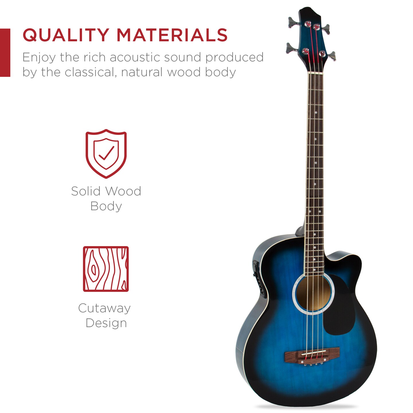 Best Choice Products 22-Fret Full Size Acoustic Electric Bass Guitar w/ 4-Band Equalizer, Truss Rod
